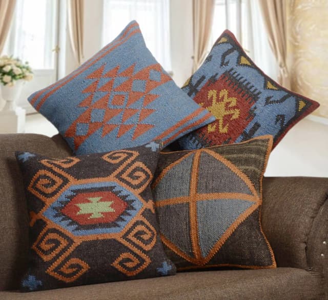  Multicolor Handmade Wool Jute Cushion Cover