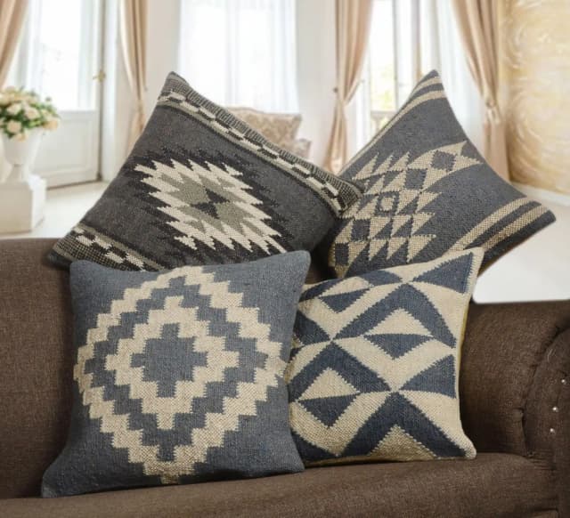 Handwoven Bohemian Wool Jute Kilim Pillowcases