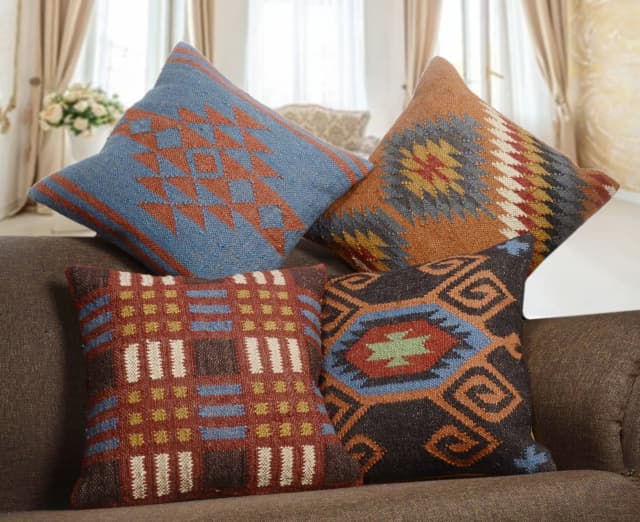 Colorful Vintage Kilim Wool Jute Cushion Cover