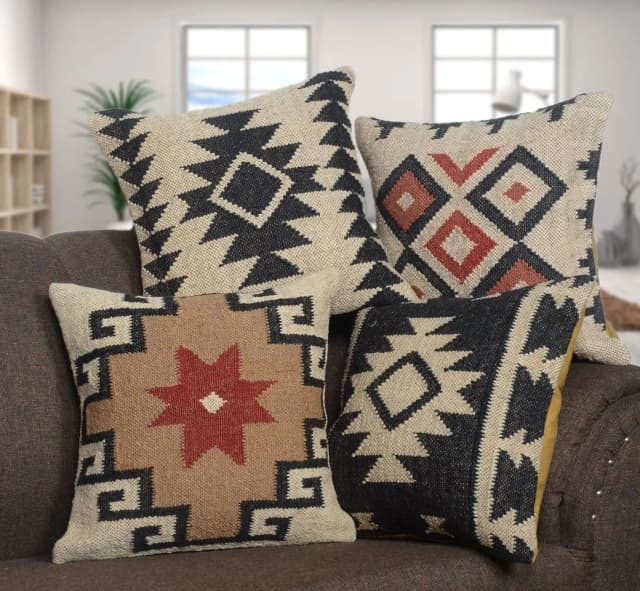 Multicolor Vintage Kilim Wool Jute Cushion Cover