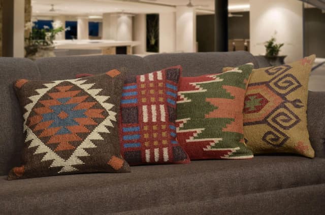 Indian Handwoven Turkish Kilim Wool Jute Pillowcases 