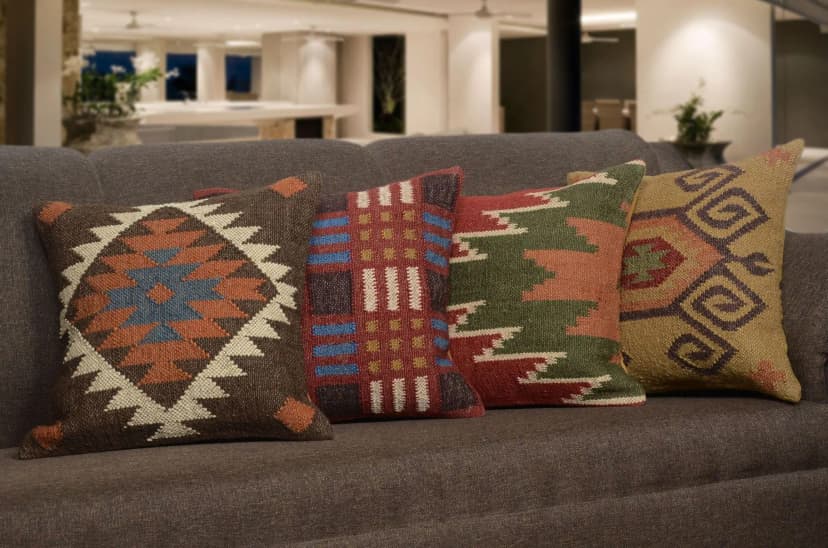 Indian Handwoven Turkish Kilim Wool Jute Pillowcases 