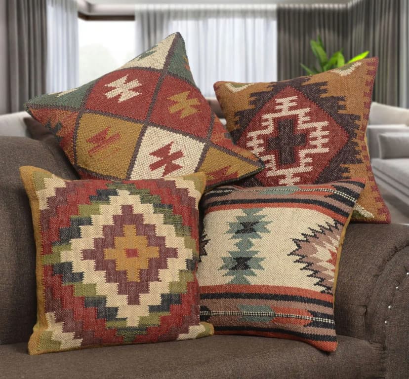 Bohemian Wool Jute Kilim Cushion Covers