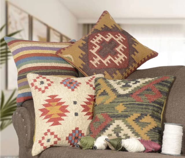 Handmade Vintage Kilim Wool Jute Cushion Cover
