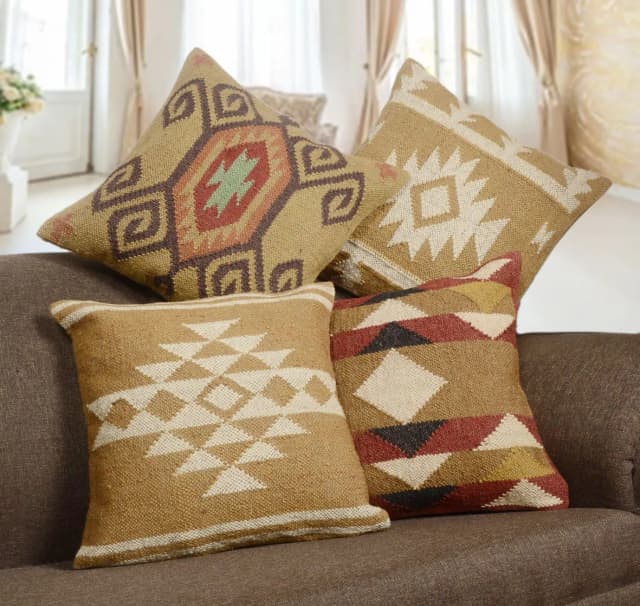 45x45 cm Set of 4 Wool jute Vintage Kilim Cushion Covers