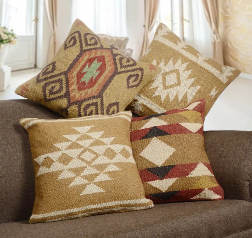 45x45 cm Set of 4 Wool jute Vintage Kilim Cushion Covers