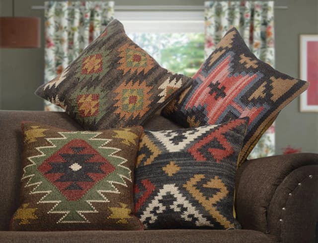 Set of 4 Indian Handwoven Wool Jute Kilim Cushion Covers