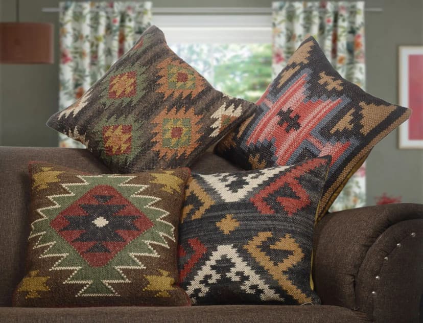 Set of 4 Indian Handwoven Wool Jute Kilim Cushion Covers