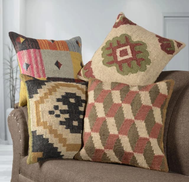 Handwoven Bohemian Turkish Wool Jute Cushion Covers
