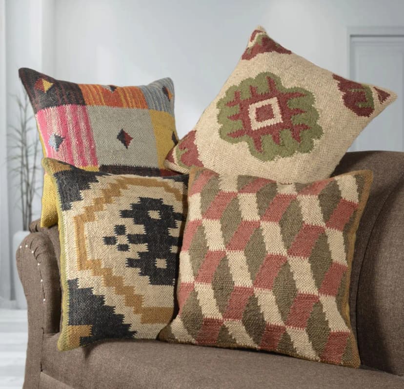 Handwoven Bohemian Turkish Wool Jute Cushion Covers