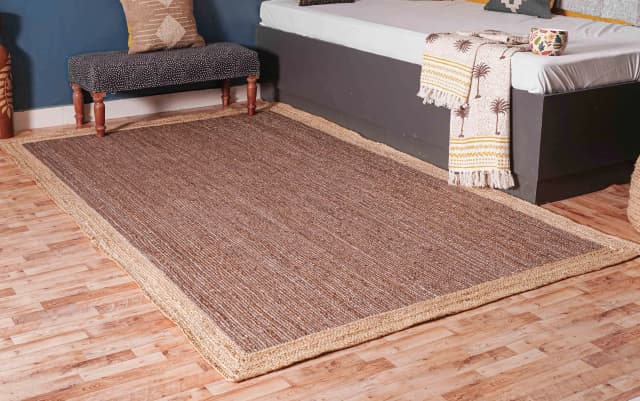 Hand Braided Brown Color Jute Rug with Natural Border