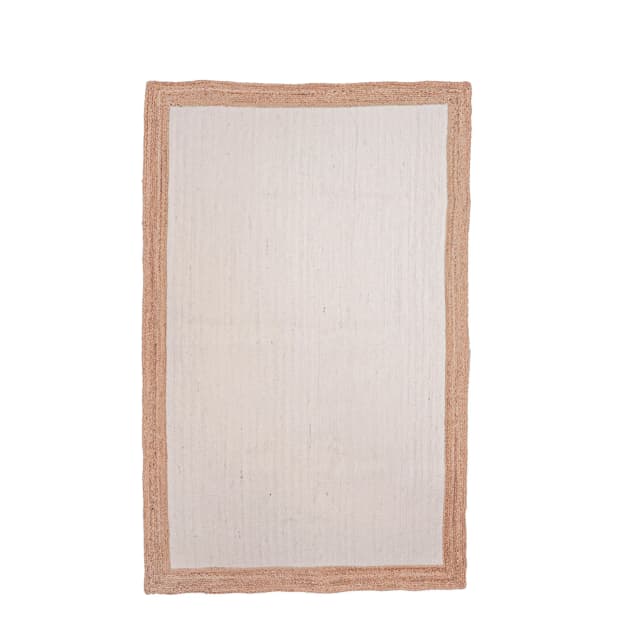 White with Natural Border Jute Area Rug