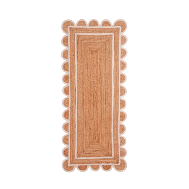 Scalloped Hand Braided Natural Jute Runner with White Edge Scallop