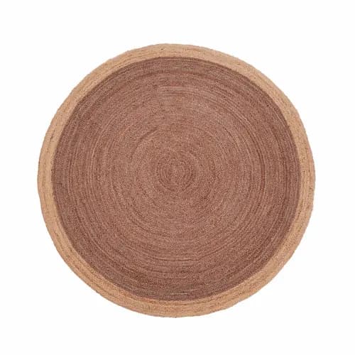 Brown Jute Round Rug with Natural Border