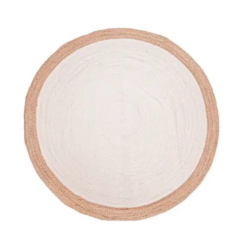 White Jute Handmade Round Rug with Natural Border