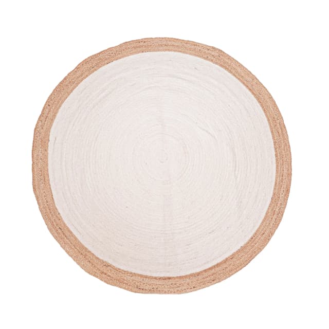 White Jute Handmade Round Rug with Natural Border