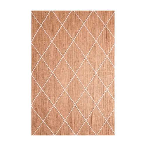 Hand Braided Natural Jute Rug with Off White Diamond