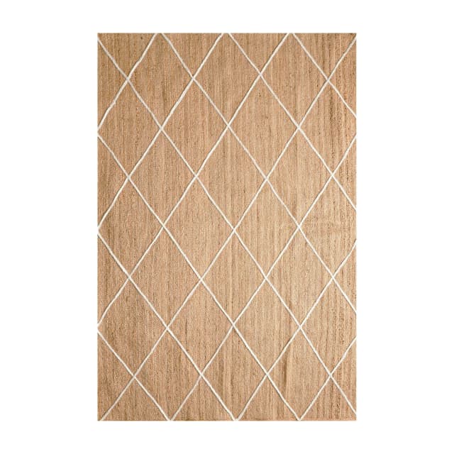 Hand Braided Natural Jute Rug with Off White Diamond