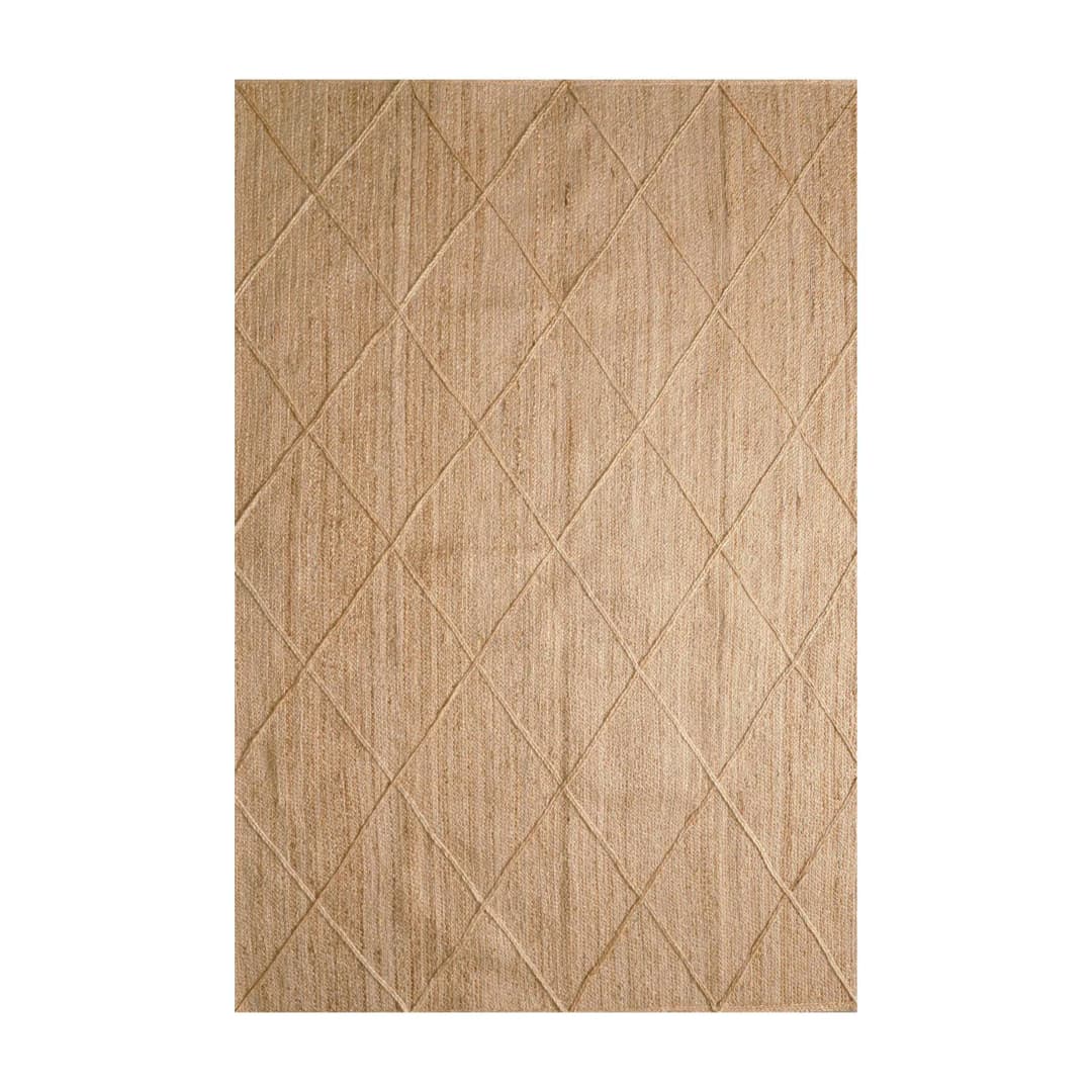 Handmade Braided Natural Jute Rug with Beige Diamond Pattern 