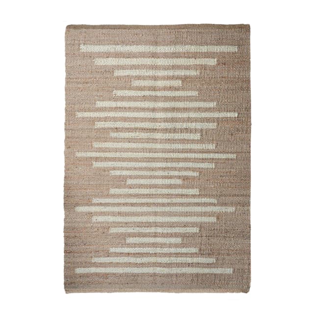 Indian Handwoven Natural Jute Hemp Rug and Runner with Off White Stripes