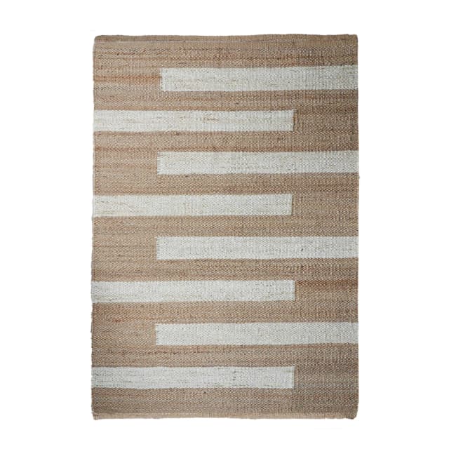 Beige with Off White Stripes Hand Loomed Hemp Jute Rug