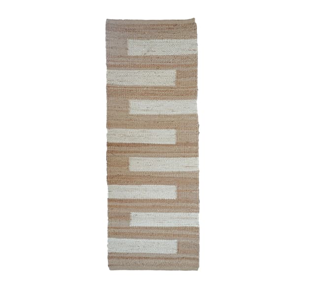 Indian Handwoven Natural Jute Hemp Runner with Off White Stripes