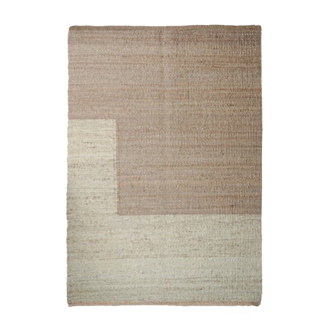 Hand Loomed Jute Hemp Rug with Off White and Beige Design