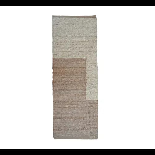 Hand Loomed Jute Hemp Rug with Off White and Beige Design