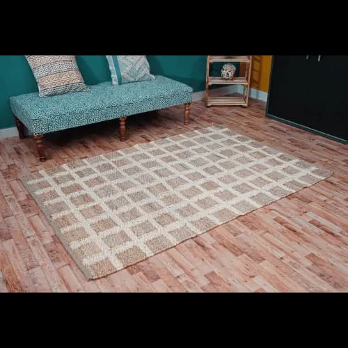 Off White and Natural Jute Hemp Rug