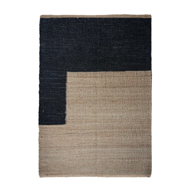 Indian Hand Loomed Natural Jute Hemp rug with Black Design