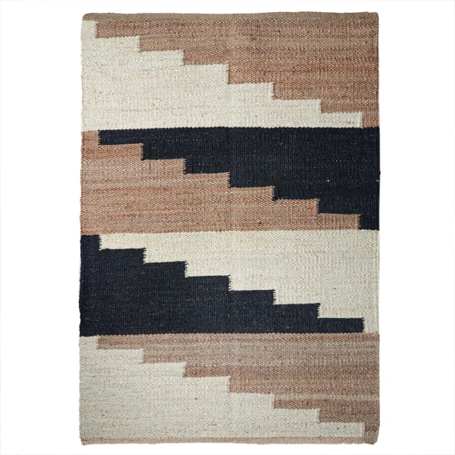 Off White, Black and Natural Jute Hemp Rug for Home and Living Decor