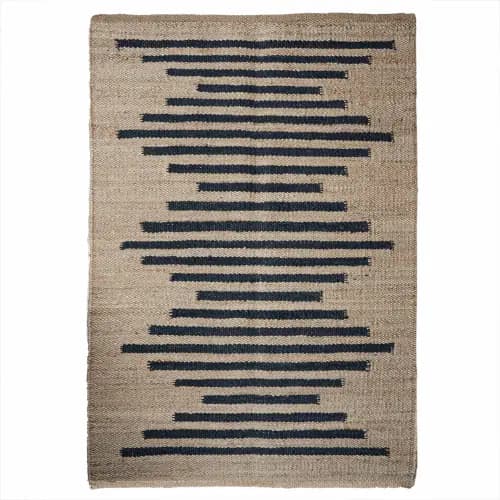 Stair Decor Hand Loomed Natural Jute Hemp Rug with Black Stripes