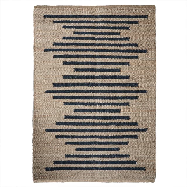 Stair Decor Hand Loomed Natural Jute Hemp Rug with Black Stripes