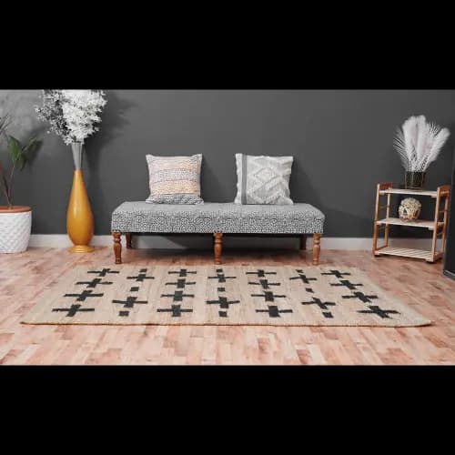 Black Plus Design Hand Loomed Natural Jute Hemp Rug