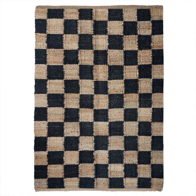 Beige and Black Box Design Jute Hemp Rug