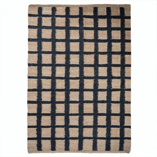 Beige and Black Box Design Jute Hemp Rug