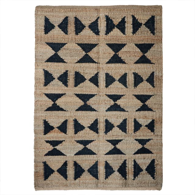 Stair Decor Handwoven Black and Beige Jute Hemp Rug