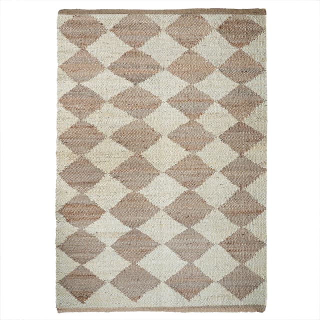 Off White and Beige Handwoven Jute Hemp Rug