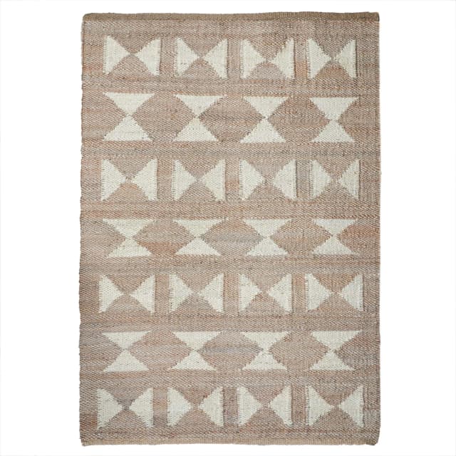 Stair Decor Handwoven Natural Jute Hemp rug with White Design