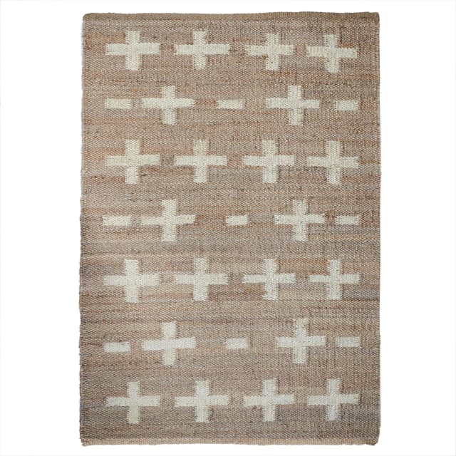 Custom Size Hand Loomed Natural Jute Hemp Rug with Off White Design