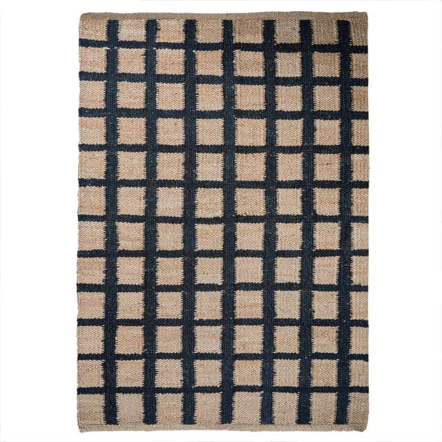 Stair Decor Hand Loomed Natural Jute Hemp Rug with Black Design