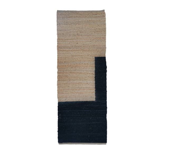 Beige with Black Design Handwoven Jute Hemp Runner Rug