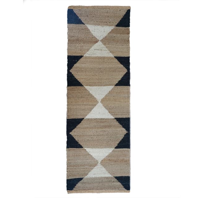 Handwoven Natural Jute Hemp Runner Rug with Black and White Design