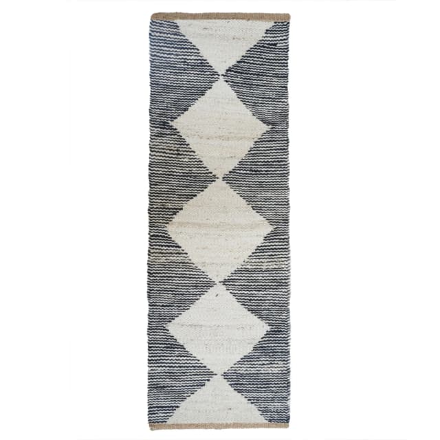 White and Black Handwoven Jute Hemp Runner Rug