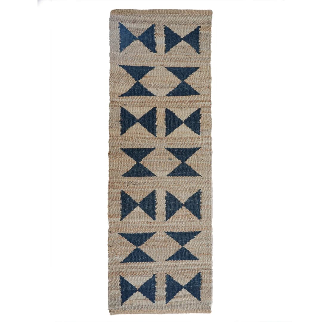 Custom size Handwoven Natural Jute Hemp Runner Rug with Black Design