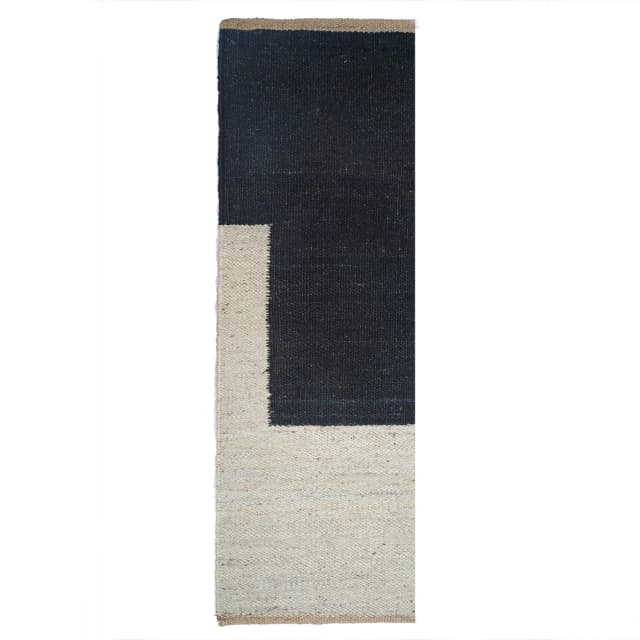 Off White and Black Handwoven Jute Hemp Runner Rug