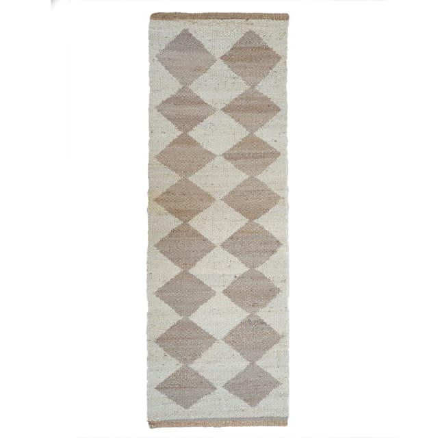 Indian Handwoven Off White and Beige Jute Hemp Runner Rug