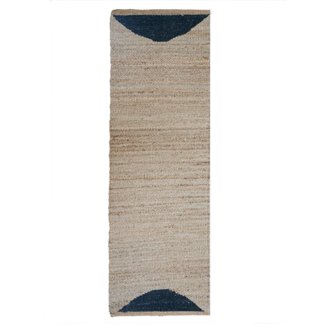 Beige with Black Design Handwoven Jute Hemp Runner Rug