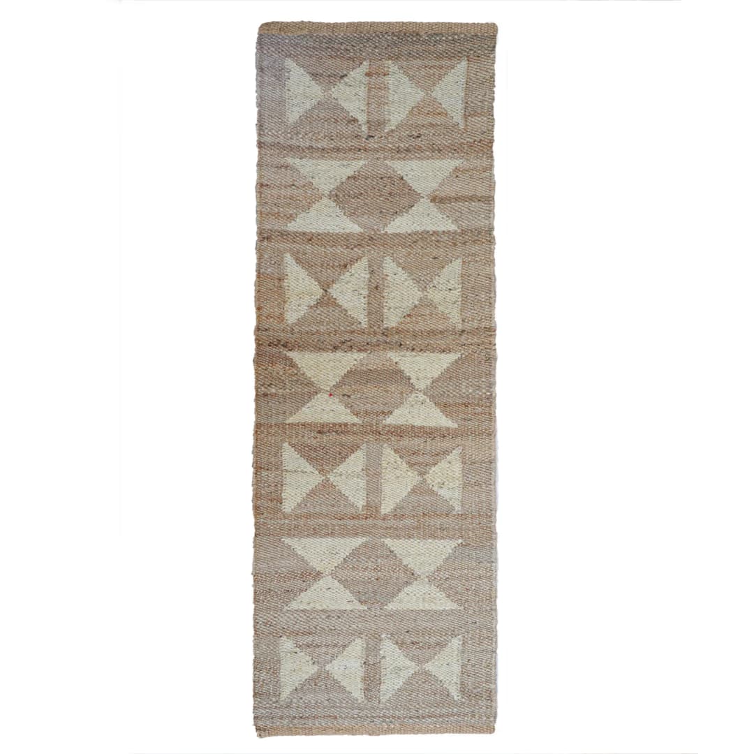 Hand Loomed Natural Jute Hemp Runner Rug with Off White Design
