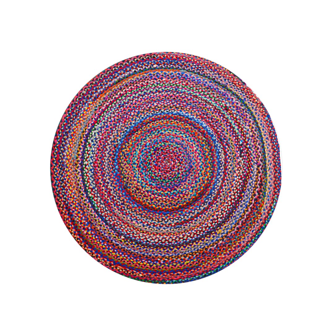Indian Hand Braided Multicolor Cotton Round Rug